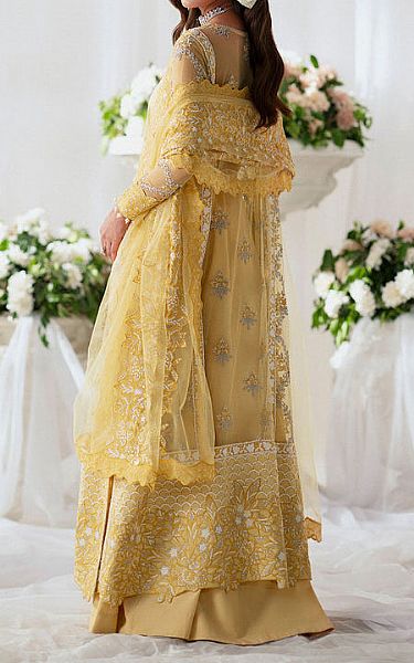 Maryum N Maria Sand Gold Net Suit | Pakistani Embroidered Chiffon Dresses USA- Image 2