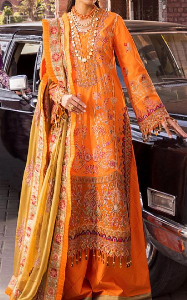 Maryum N Maria Safety Orange Lawn Suit | Pakistani Lawn Suits- Image 1