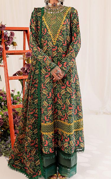 Maryum N Maria Forest Green Lawn Suit | Pakistani Lawn Suits- Image 1