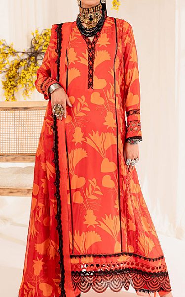 Maryum N Maria Orange Lawn Suit | Pakistani Lawn Suits- Image 1