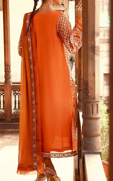 Maryum N Maria Safety Orange Organza Suit | Pakistani Embroidered Chiffon Dresses- Image 2