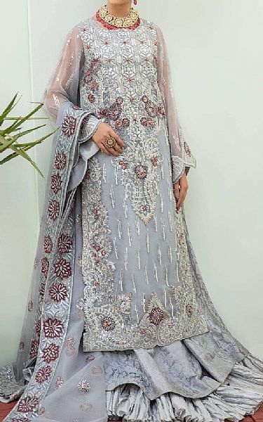 Maryum N Maria Slate Grey Organza Suit | Pakistani Wedding Dresses- Image 1