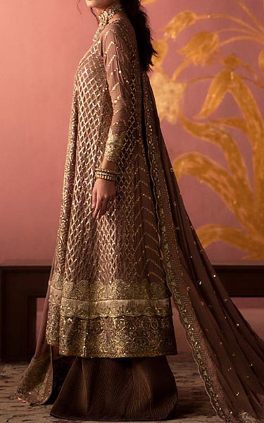 Maryum N Maria Light Mahogany Tissue Suit | Pakistani Embroidered Chiffon Dresses USA- Image 2