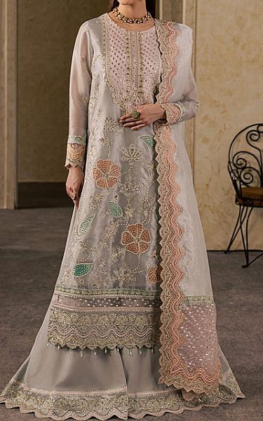 Maryum N Maria Grey Tissue Suit | Pakistani Embroidered Chiffon Dresses USA- Image 1