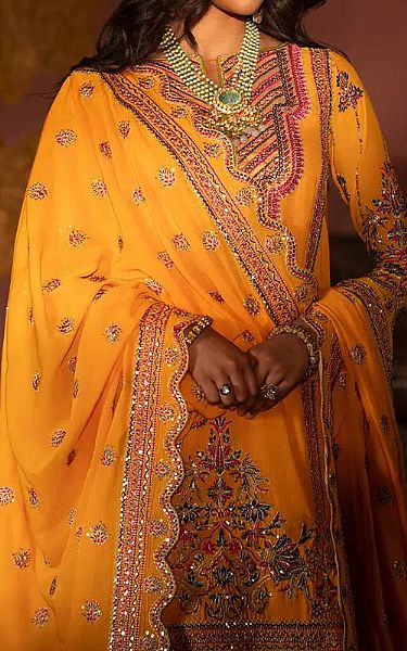 Maryum N Maria Mustard/Green Tissue Suit | Pakistani Embroidered Chiffon Dresses USA- Image 2