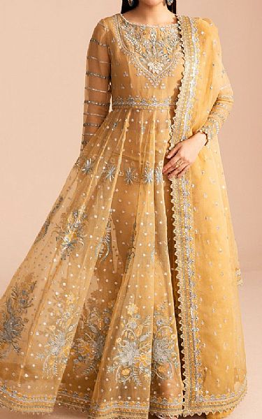 Maryum N Maria Golden Organza Suit | Pakistani Embroidered Chiffon Dresses USA- Image 1