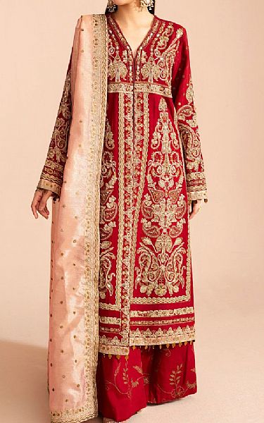 Maryum N Maria MaroonTissue Suit | Pakistani Embroidered Chiffon Dresses USA- Image 1