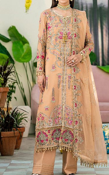 Maryum N Maria Tan Chiffon Suit | Pakistani Embroidered Chiffon Dresses- Image 1