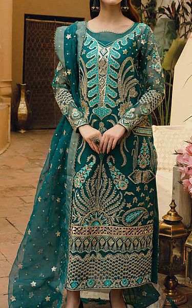 Teal Green Organza Suit | Maryum N Maria Pakistani Chiffon Dresses