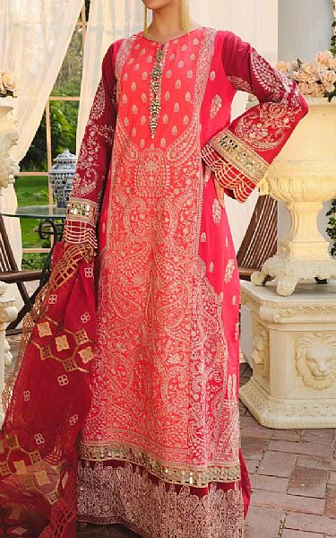Maryum N Maria Carmine Red Lawn Suit | Pakistani Lawn Suits- Image 1