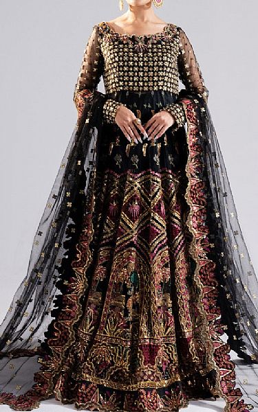 Maryum N Maria Black Net Suit | Pakistani Embroidered Chiffon Dresses USA- Image 1