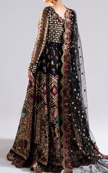 Maryum N Maria Black Net Suit | Pakistani Embroidered Chiffon Dresses USA- Image 2