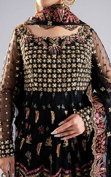 Maryum N Maria Black Net Suit | Pakistani Embroidered Chiffon Dresses USA- Image 3