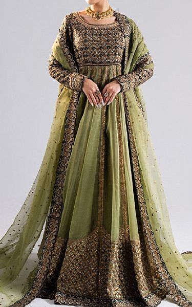 Maryum N Maria Olive/Black Organza Suit | Pakistani Embroidered Chiffon Dresses USA- Image 1