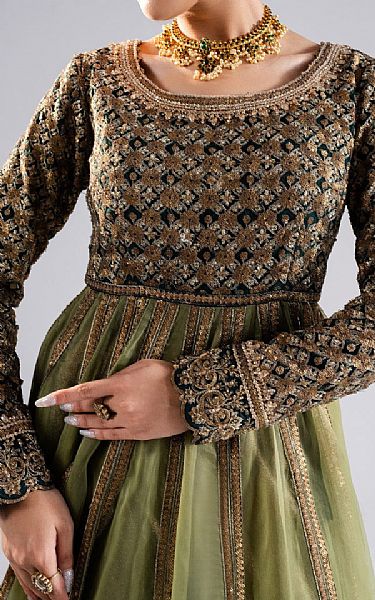 Maryum N Maria Olive/Black Organza Suit | Pakistani Embroidered Chiffon Dresses USA- Image 3