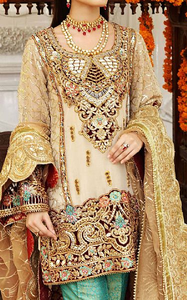 Maryum N Maria Cream Massori Suit | Pakistani Dresses in USA- Image 2