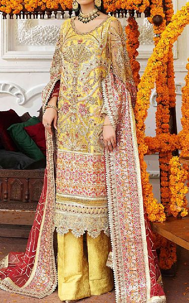 Maryum N Maria Yellow Net Suit | Pakistani Dresses in USA- Image 1