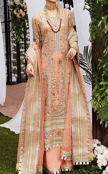 Maryum N Maria Peach Net Suit | Pakistani Dresses in USA- Image 1