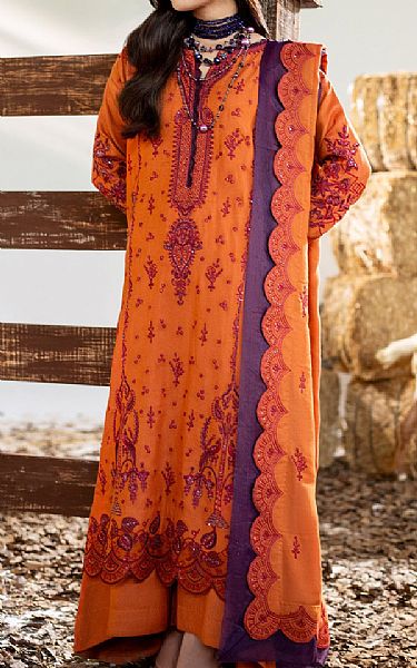 Maryum N Maria Safety Orange Leather Suit | Pakistani Winter Dresses- Image 1