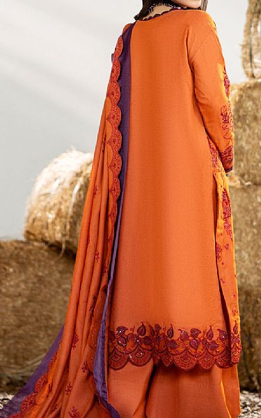 Maryum N Maria Safety Orange Leather Suit | Pakistani Winter Dresses- Image 2