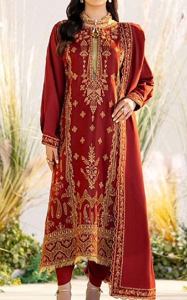 Maryum N Maria Red Leather Suit | Pakistani Winter Dresses- Image 1