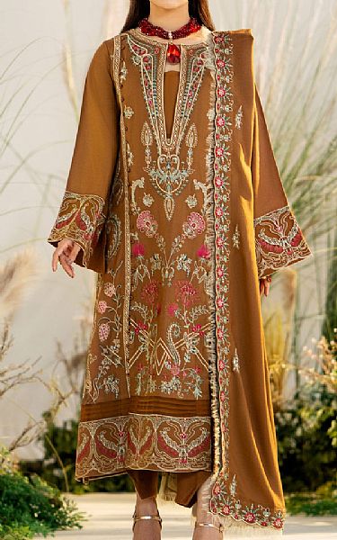 Maryum N Maria Bronze Leather Suit | Pakistani Winter Dresses- Image 1