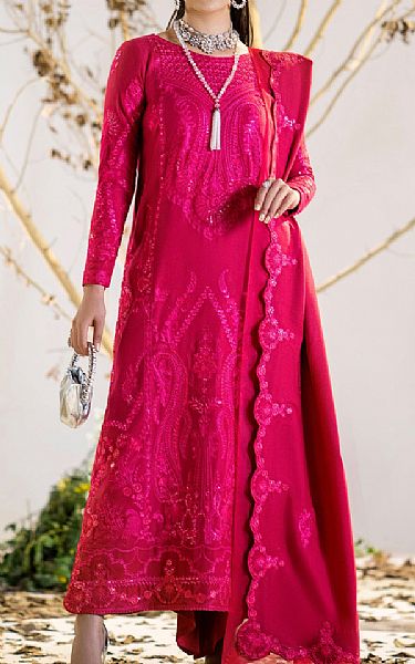 Maryum N Maria Hot Pink Leather Suit | Pakistani Winter Dresses- Image 1