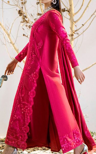 Maryum N Maria Hot Pink Leather Suit | Pakistani Winter Dresses- Image 2