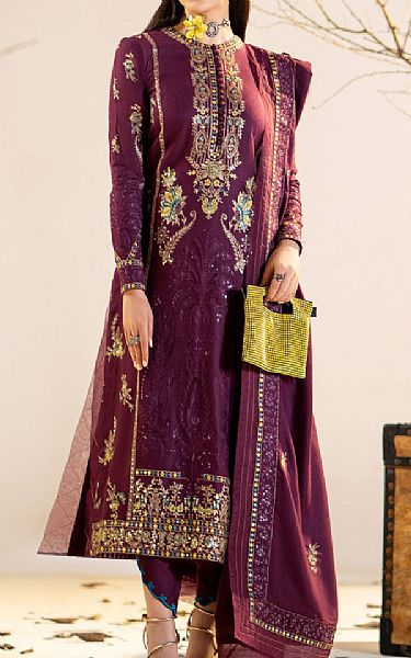 Maryum N Maria Egg Plant Leather Suit | Pakistani Winter Dresses- Image 1
