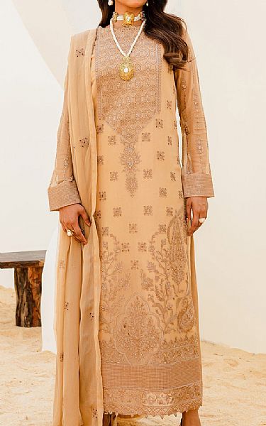 Maryum N Maria Fawn Chiffon Suit | Pakistani Embroidered Chiffon Dresses- Image 1