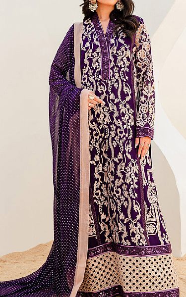 Maryum N Maria Plum Chiffon Suit | Pakistani Embroidered Chiffon Dresses- Image 1