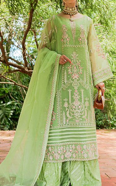 Maryum N Maria Pastel Green Organza Suit | Pakistani Embroidered Chiffon Dresses- Image 1