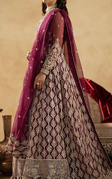 Maryum N Maria Egg Plant Organza Suit | Pakistani Embroidered Chiffon Dresses- Image 2