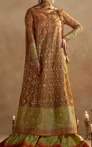 Maryum N Maria Bright Orange Organza Suit | Pakistani Embroidered Chiffon Dresses- Image 1