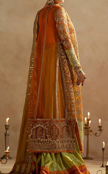 Maryum N Maria Bright Orange Organza Suit | Pakistani Embroidered Chiffon Dresses- Image 2