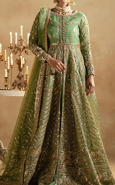 Maryum N Maria Light Green Organza Suit | Pakistani Embroidered Chiffon Dresses- Image 1