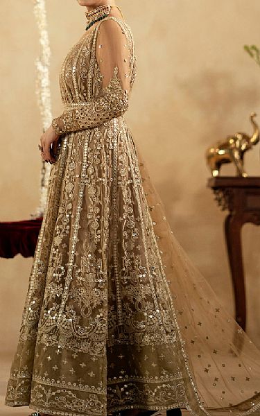 Maryum N Maria Fawn/Olive Net Suit | Pakistani Embroidered Chiffon Dresses- Image 2