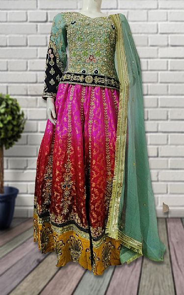  Green/Red Chiffon Suit | Pakistani Wedding Dresses- Image 1