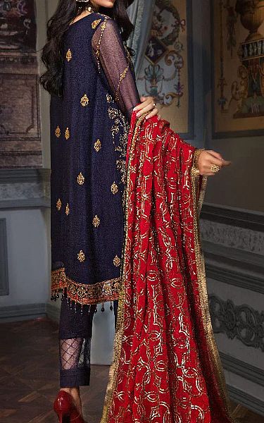 Mohagni Indigo/Scarlet Chiffon Suit | Pakistani Dresses in USA- Image 2