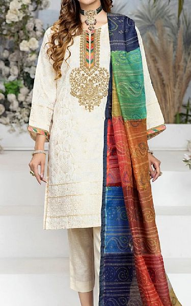 Mohagni Off-white Jacquard Suit | Pakistani Dresses in USA- Image 1