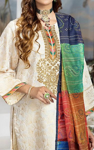 Off-white Jacquard Suit | Pakistani Dresses in USA