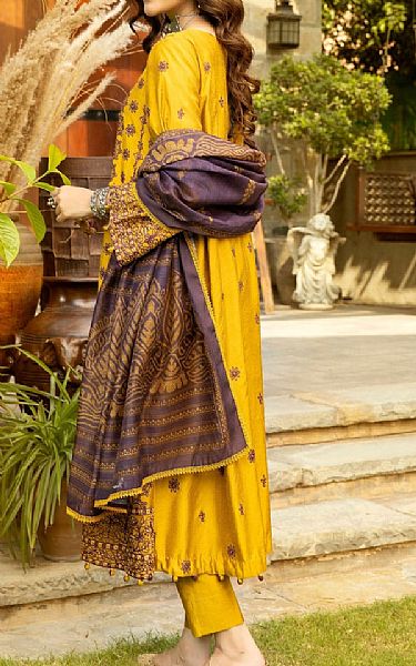 Mohagni Golden Yellow Cotton Silk Suit | Pakistani Winter Dresses- Image 2