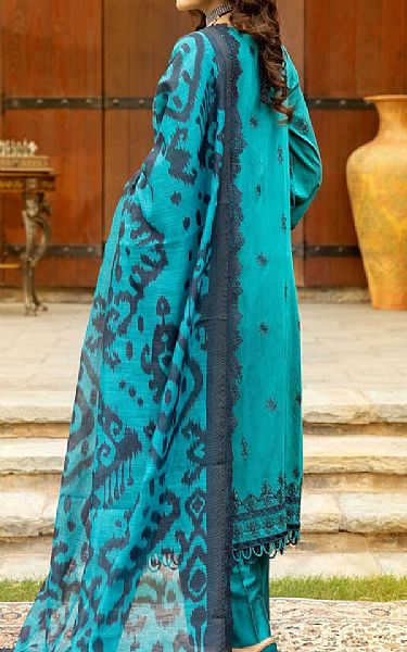 Mohagni Cyan Cotton Silk Suit | Pakistani Winter Dresses- Image 2
