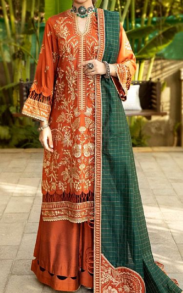 Mohagni Safety Orange Cotton Silk Suit | Pakistani Winter Dresses- Image 1