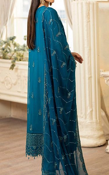 Mohagni Teal Blue Chiffon Suit | Pakistani Embroidered Chiffon Dresses- Image 2