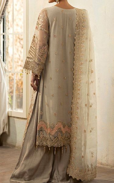 Mohagni Pale Oyster Net Suit | Pakistani Embroidered Chiffon Dresses- Image 2