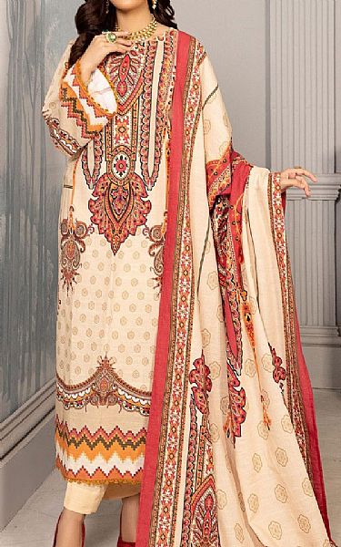 Mohagni Brink Pink/Ivory Khaddar Suit | Pakistani Dresses in USA- Image 1