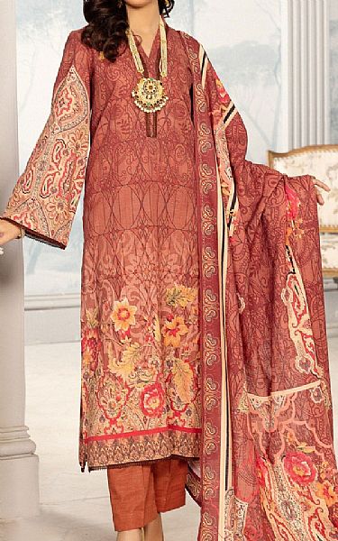 Pastel Red Khaddar Suit | Mohagni Pakistani Winter Dresses