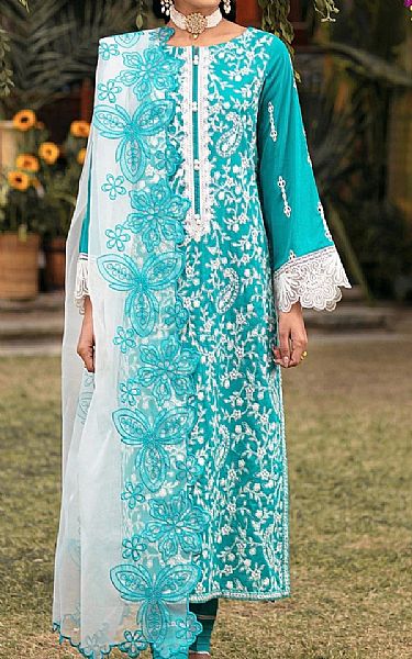 Mohagni Dark Turquoise Lawn Suit | Pakistani Lawn Suits- Image 1