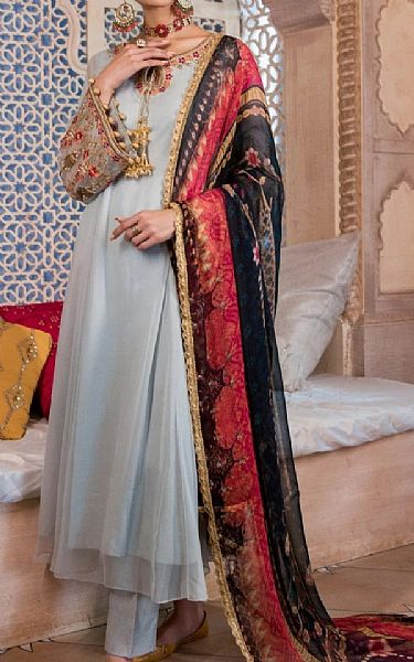Mohagni Slate Grey Chiffon Suit | Pakistani Dresses in USA- Image 1